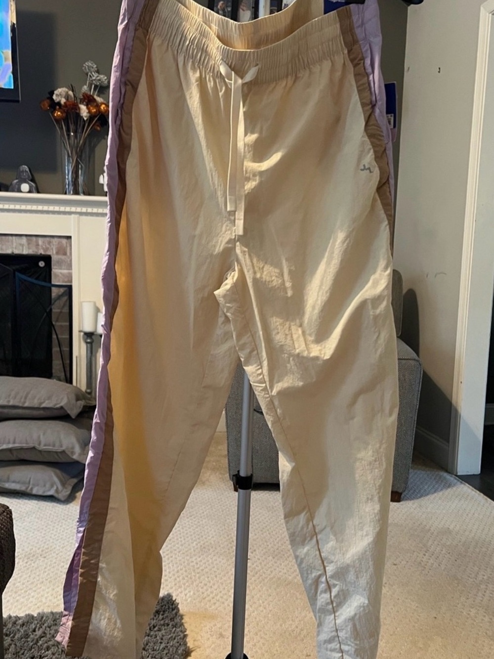 JoyLab Cream Track Pants with Purple Side Stripe